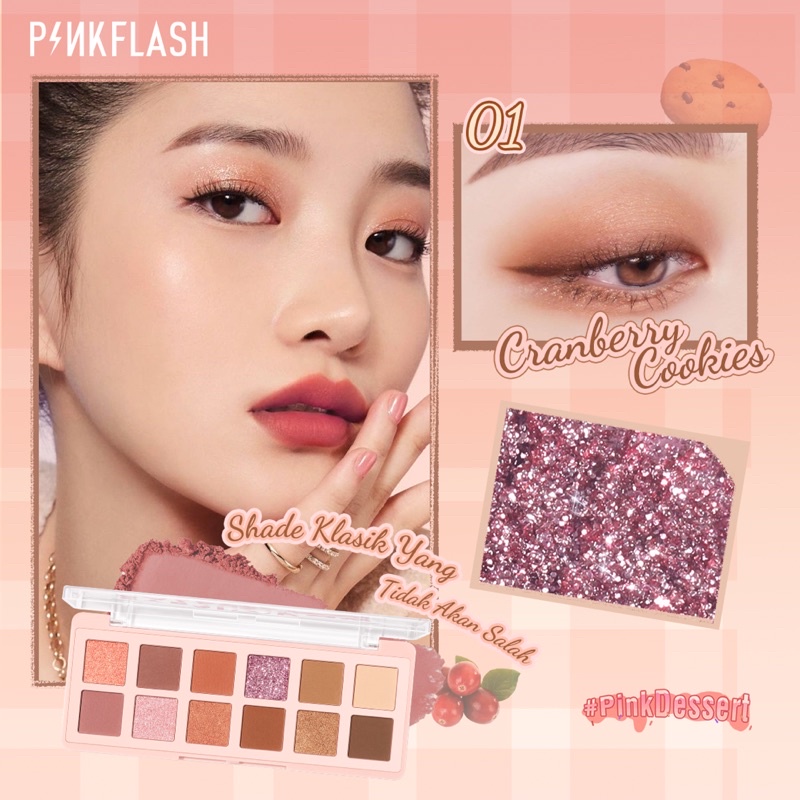 [BISA COD] PINKFLASH #PinkDessert 12 Shades Eyeshadow Palette - Eyeshadow Pinkflash - Pinkflash Pro Touch Eyeshadow Palette