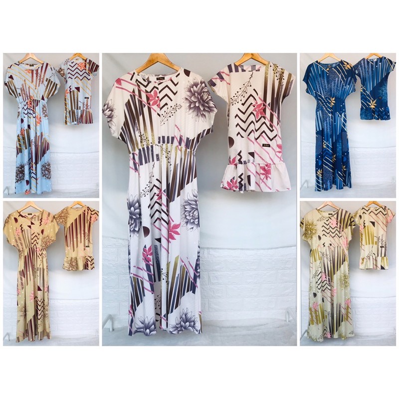 BA0062 - Homey Midi Dress Couple Long Busui Manohara / Daster Mom and Kids Motif Garis Rose Viral