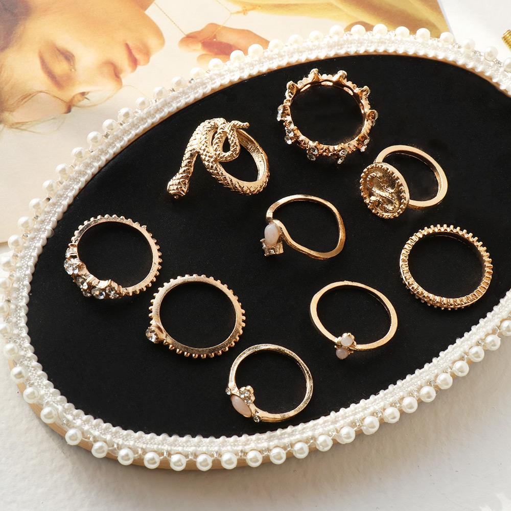 R-flower 9pcs/Set Cincin Boho Set Elegan Perhiasan Aksesoris Geometris Buku Jari Midi