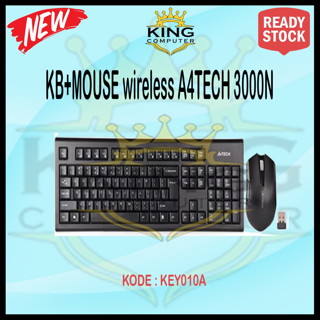 A4Tech 3000N Wireless Keyboard &amp; Mouse - Black