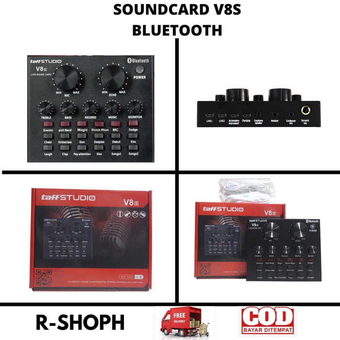 Soundcard V8S Mixer ORIGINAL TAFFSTUDIO With Bluetooth Feature - Merah