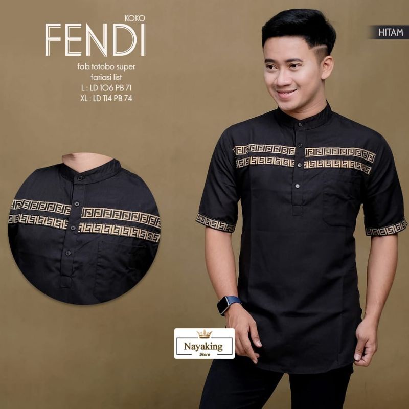 Fendi koko kemeja kemko baju busana muslim pria cowok lengan panjang premium original bahan toyobo p