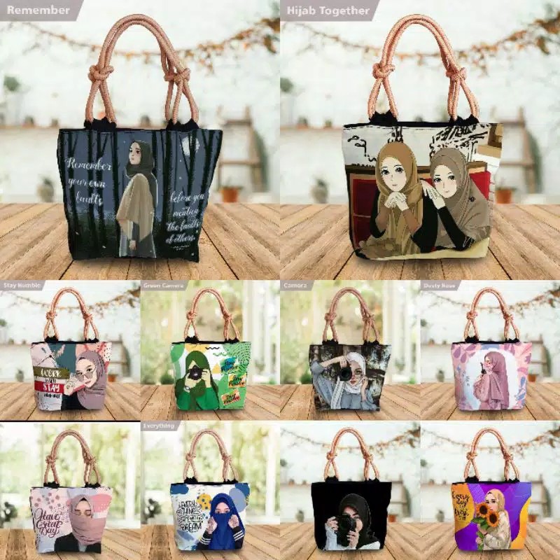 TAS TOTTE BAG TAS TOTE BAG KANVAS KARAKTER HIJAB WOMEN HITZ