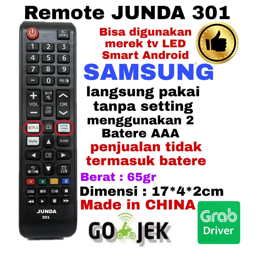 REMOTE REMOT UNIVERSAL TV LCD LED SMART TV ANDROID SAMSUNG JUNDA 301