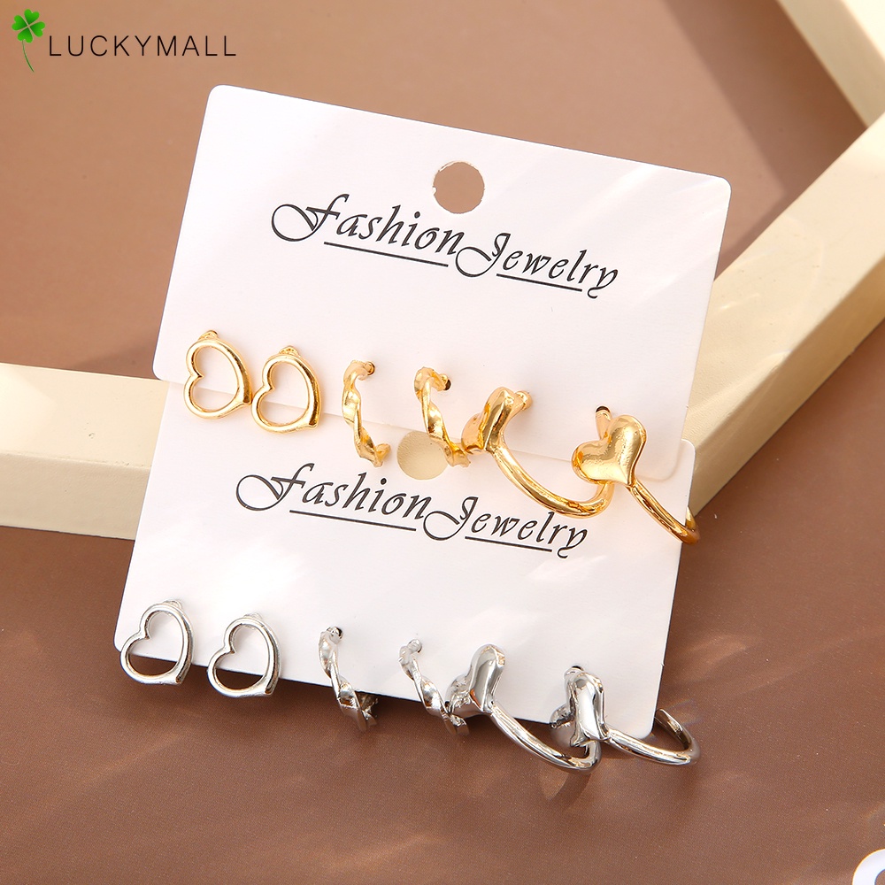 Anting Hoop Bentuk Hati Model Hollow Out Warna Emas Silver Untuk Wanita