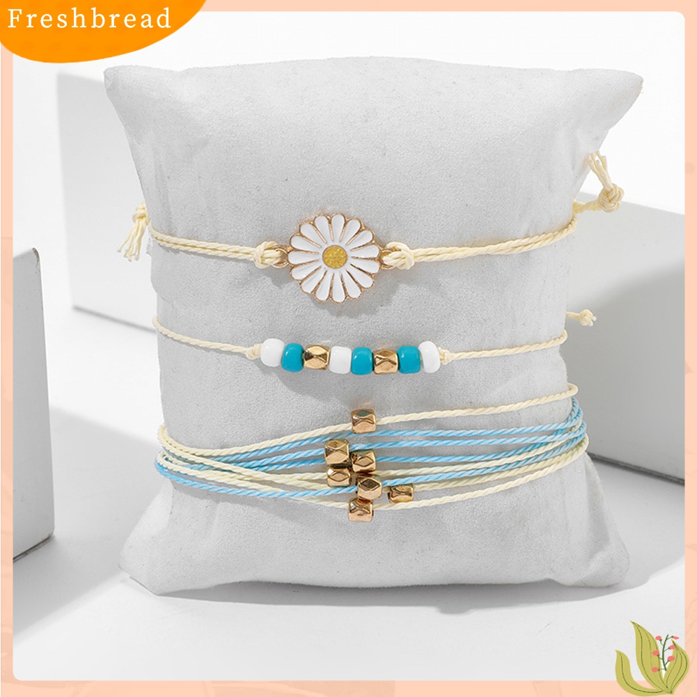 [Fresh] 3Pcs / Set Gelang Tangan Strap Manik-Manik Motif Bunga Ala Bohemian untuk Wanita / Hadiah