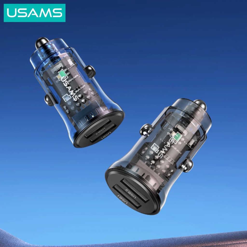 USAMS C31 Car Charger Mini Dual USB Transparent 3A Fast Charge