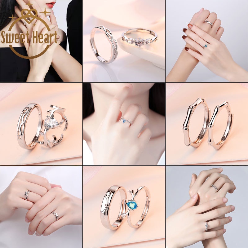 2pcs / set Cincin 925 Silver Desain Gelombang Rotan Six-claw Hollow Zircon Untuk Pasangan