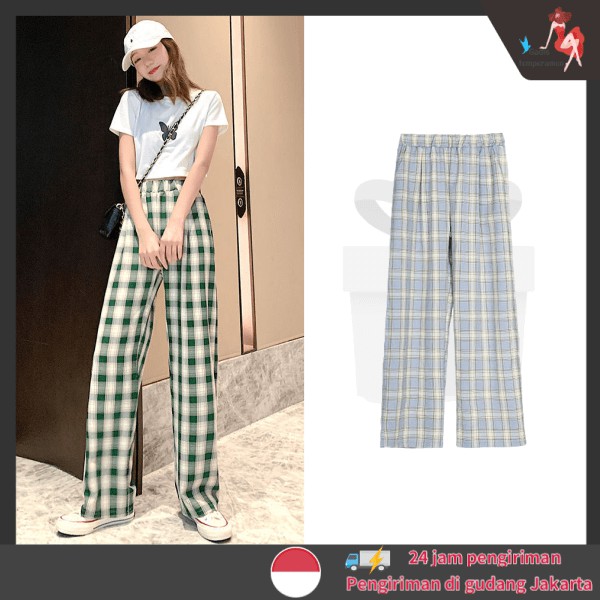 Celana Kotak Kotak Celana Panjang Model Longgar Highwaist Celana Warna Celana Bahan