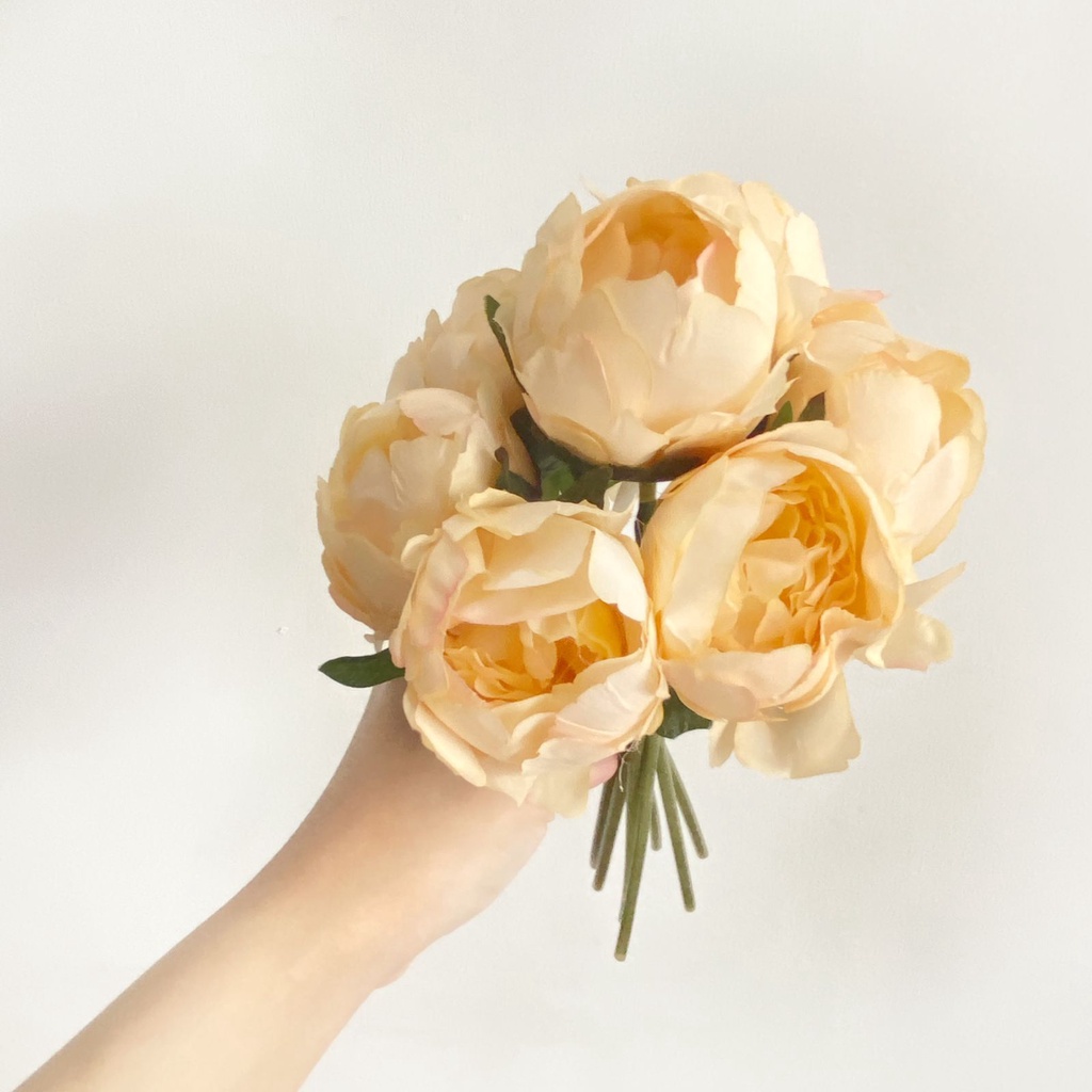Bunga Peony Paris (per ikat) Bunga Artificial / Bunga Plastik / Bunga Dekorasi / Pernikahan-Peach