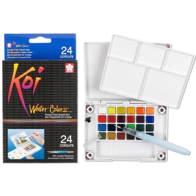 

siap kirim] SAKURA KOI WATERCOLOUR POCKET SET WITH BRUSH 24 COLOURS