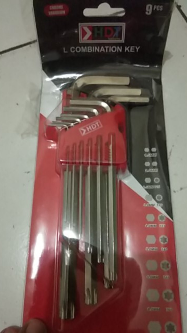 Hdt Kunci L Set Panjang Kombinasi Kunci L Bintang Lubang 9 Pcs 1.5 Mm