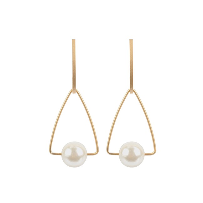 LRC Anting Tusuk Fashion Gold Triangle Pearl Earrings F32606