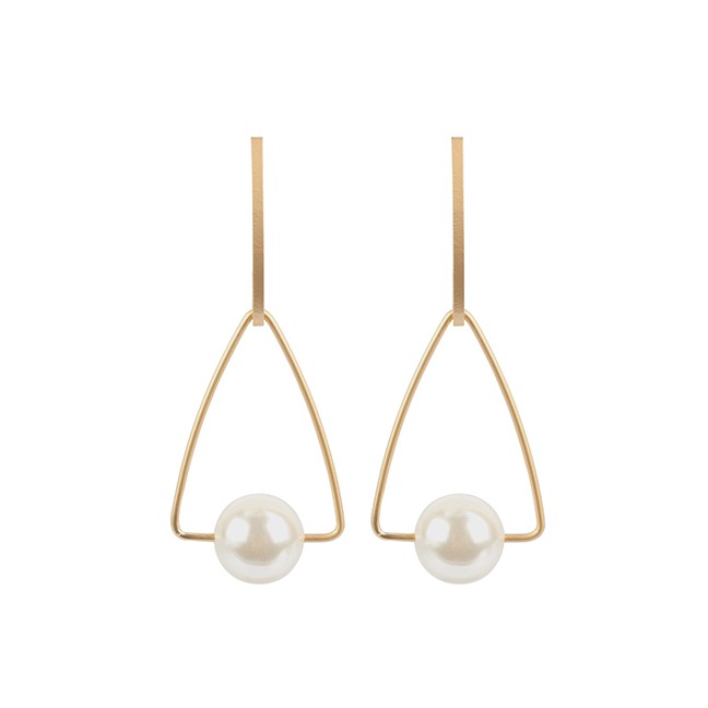 LRC Anting Tusuk Fashion Gold Triangle Pearl Earrings F32606