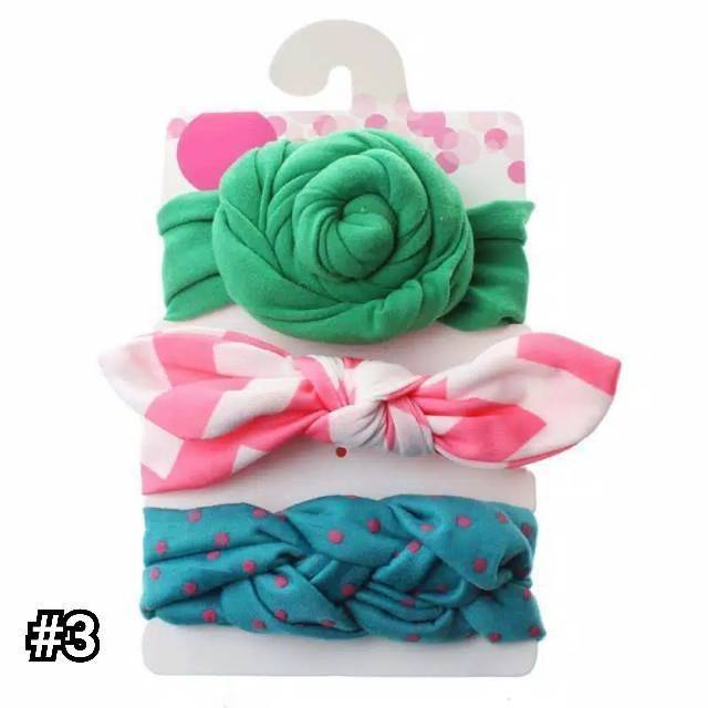 Bandana Set Campur Isi 3 Headband Bayi Baru Lahir Bando Bayi Aksesoris Rambut Newborn Lucu Elastis