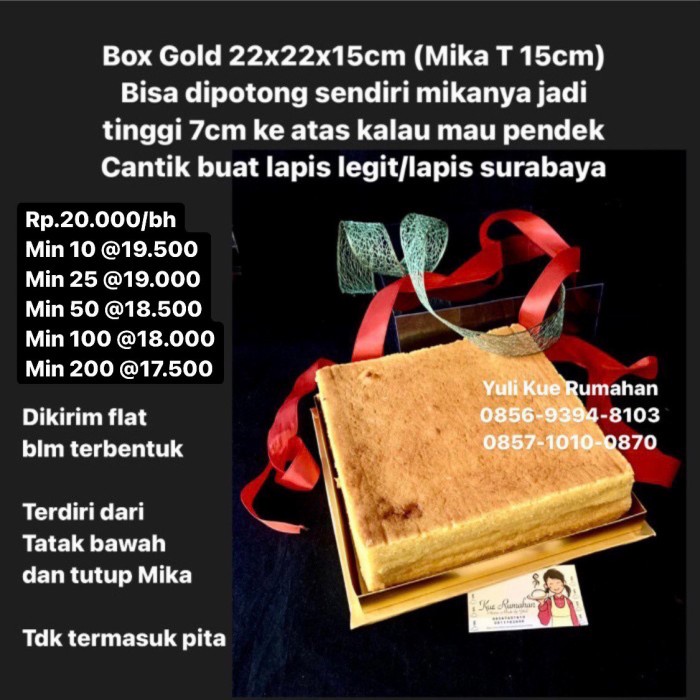 

PROMO Box Gold 22x22x15cm box cake tatak gold dan tutup mika