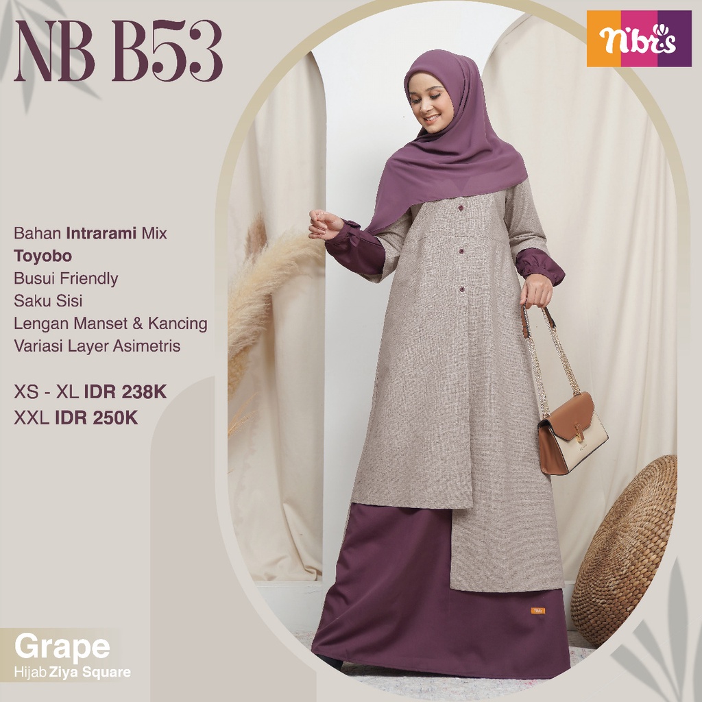 NIBRAS GAMIS REGULER NB B53 Bahan Intrarami Mix Toyobo Gamis Reguler Model Terbaru