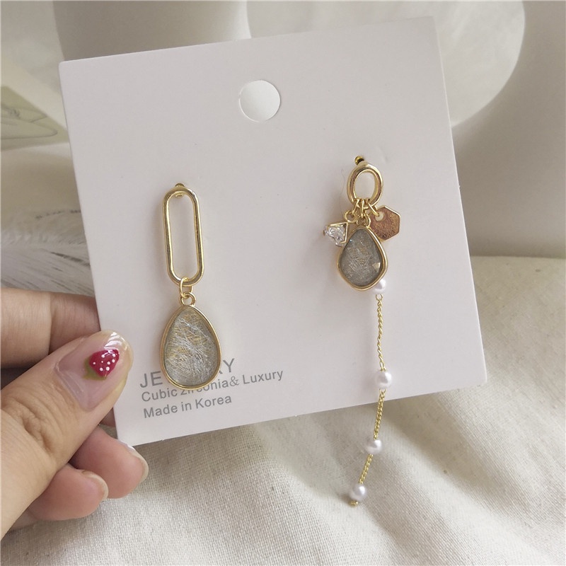 Anting Panjang Asimetris Bahan 925 Silver Gaya Korea Untuk Wanita