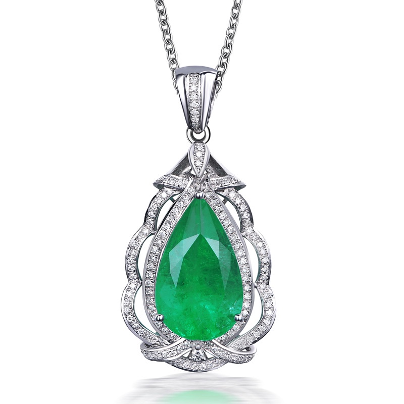 [Ready Stock]Fashion New Inlaid Water Drop Pear-Shaped Colored Gem Pendant Necklace