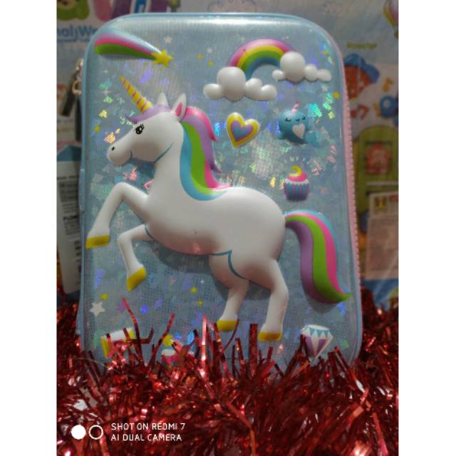 

OBRAL" Pencil Case Tepak tempat pensil kotak pensil embos timbul UNicorn kuda poni