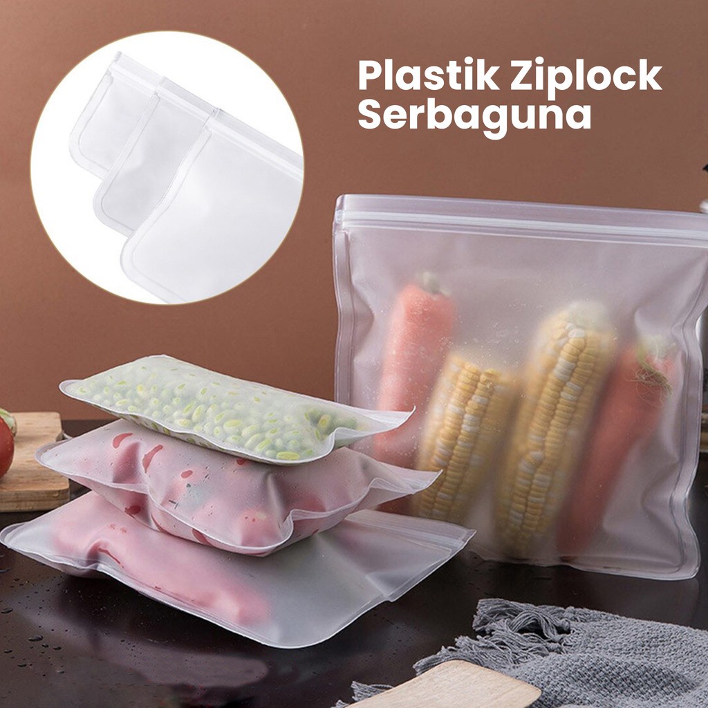 INDOMINI R465 Plastik Kulkas Penyimpanan Tebal / Reusable Ziplock Silicone Silikon Pouch Bag Makanan Kedap Udara Anti Bocor Fridge Organizer
