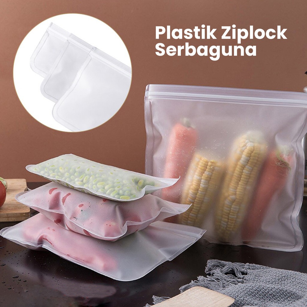 ☛TK☚  R465 Plastik Kulkas Penyimpanan Tebal / Reusable Ziplock Silicone Silikon Pouch Bag Makanan Kedap Udara Anti Bocor Fridge Organizer