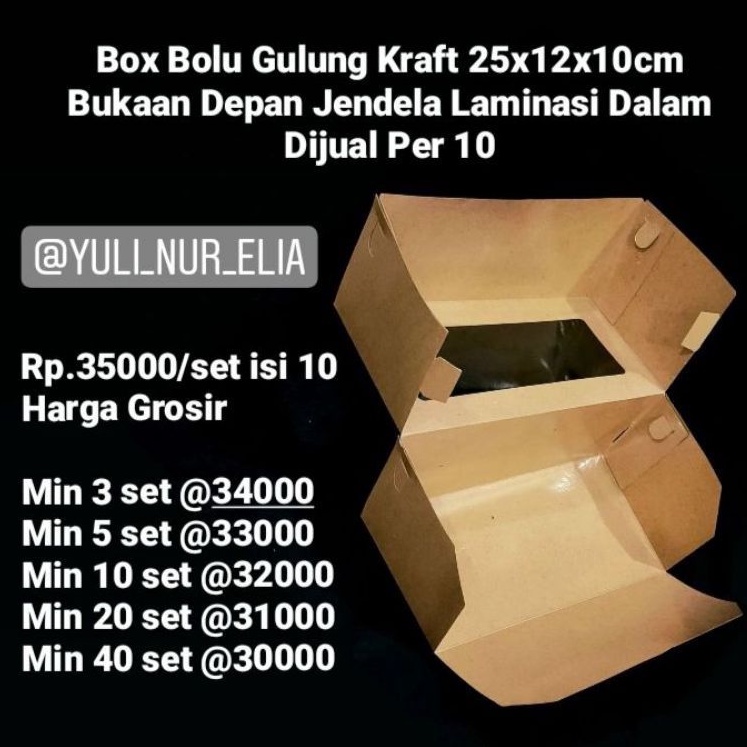 

iDk90 Box Bolu Gulung Kraft 25x12x10cm Bukaan Depan Jendela Laminasi Dalam Dijual Per 10