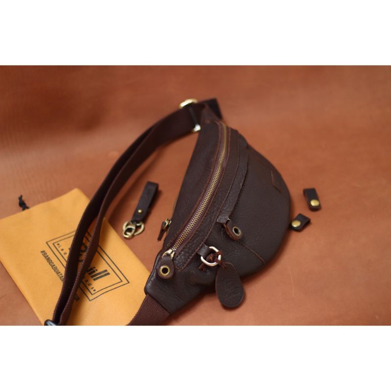 waisbag pusiill AM002/kulit asli sapi/brown waistbag pull kulit sapi/