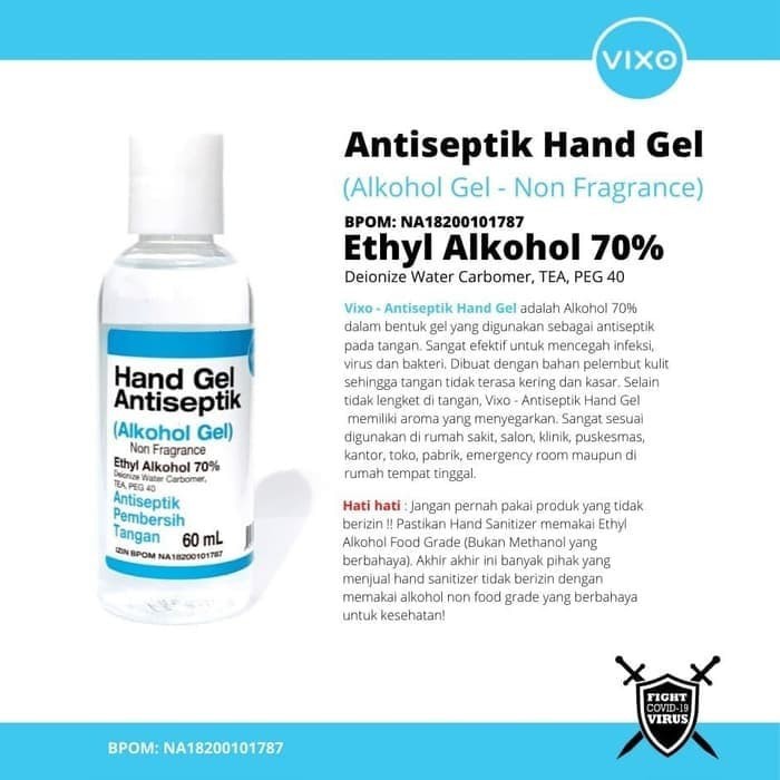 Hand Sanitizer Vixo Antiseptik Hand Gel &amp; Anti Bacterial yg