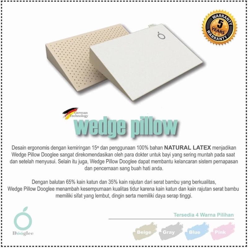 Dooglee Wedge Pillow &amp; Case Natural Latex 100% Bantal Menyusui