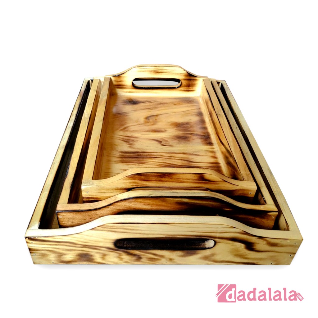 DADALALA (1 Set Isi 3) Tray Kayu / Nampan Kayu Aesthetic Untuk Hantaran dan Montessori, Bahan Kayu Pinus - 2 Varian