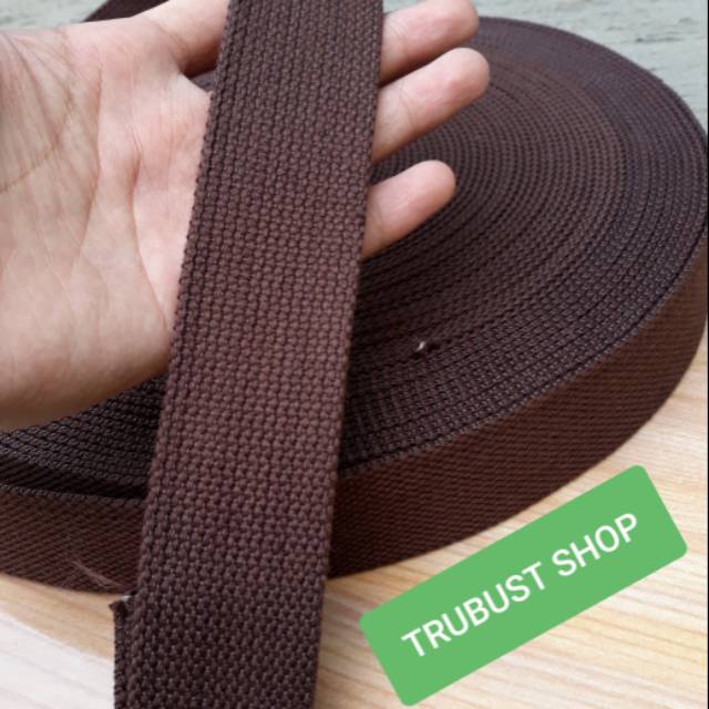 Tali webbing katun coklat tali tas lebar 3.8cm jual ecer meteran