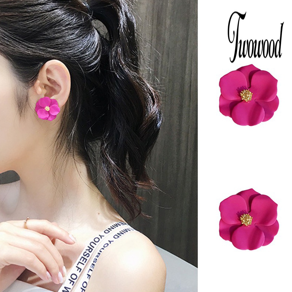 Anting Stud Desain Bunga Warna-Warni Untuk Wanita