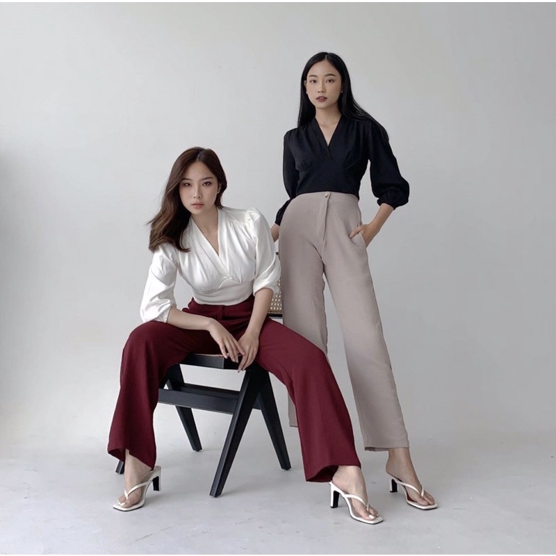 FEY KOREA LONG PANTS - CELANA STRAIGHT CUT WANITA PREMIUM - CELANA  KERJA PANJANG FORMAL WANITA - FLOWY PANTS - CELANA BAHAN - CELANA CASUAL - HADIAH ATAU KADO ULTAH CEWEK