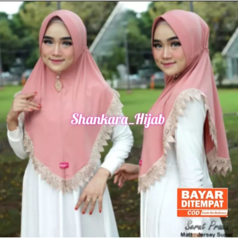 Hijab / Jilbab / Kerudung / Bergo / Khimar Instan Jersey Prada/ Renda Serut Model Bergo Terbaru Term