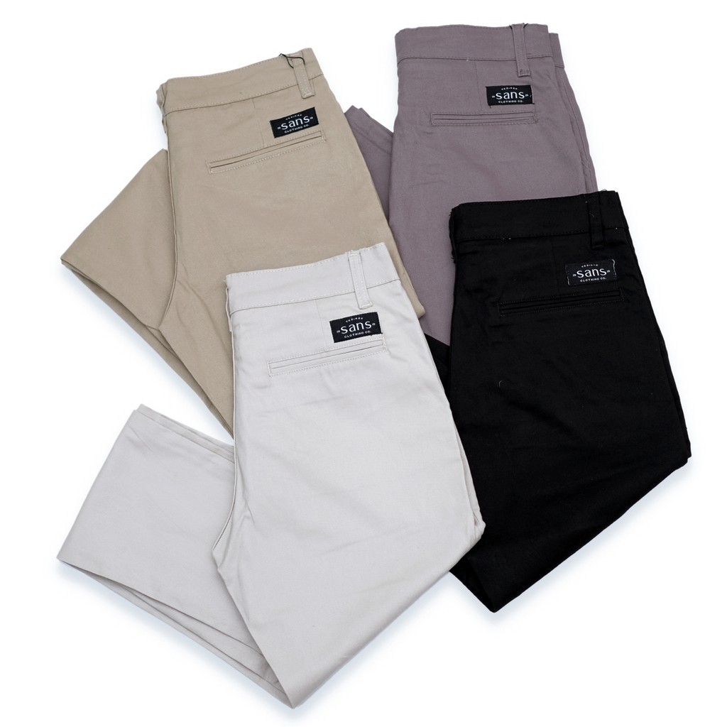 SANVANINA Celana Panjang Bahan Chino Slim Fit Hitam, Abu, Khaki, Cream, Navy, Army Green