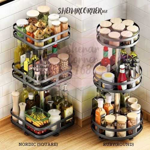 SHENAR RAK BUMBU PUTAR 360 DERAJAT TEMPAT BUMBU DAPUR TINGKAT / RAK 3 SUSUN SERBAGUNA / TEMPAT BUMBU KECAP MINYAK / TEMPAT BUMBU KOTAK - NORDIC RUBY RACK, SHENARCORNER168