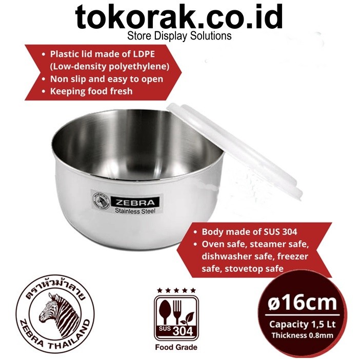 ZEBRA FOOD STORAGE 16 CM EXTRA 110421 TEMPAT SIMPAN MAKANAN STAINLESS