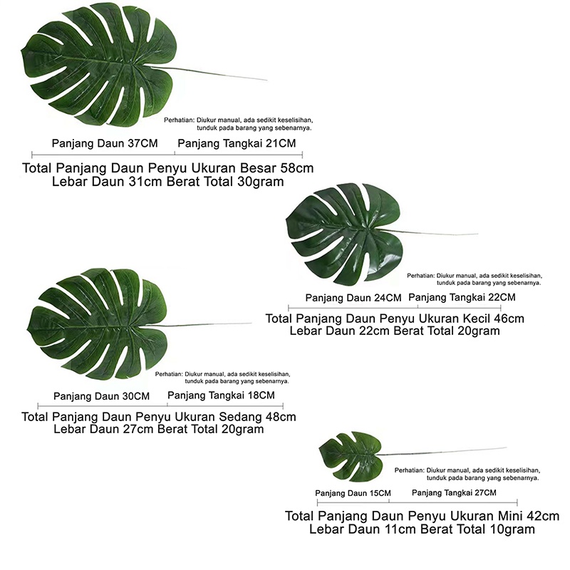 Daun monstera Bunga Simulasi Bunga Buatan 9 tangkai Daun Penyu Aksesoris buatan meja pernikahan