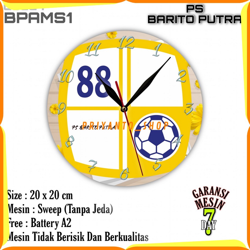 Jam Dinding Team Club Klub Sepakbola BARITO PUTRA PS BARITO Mesin Halus Sweep