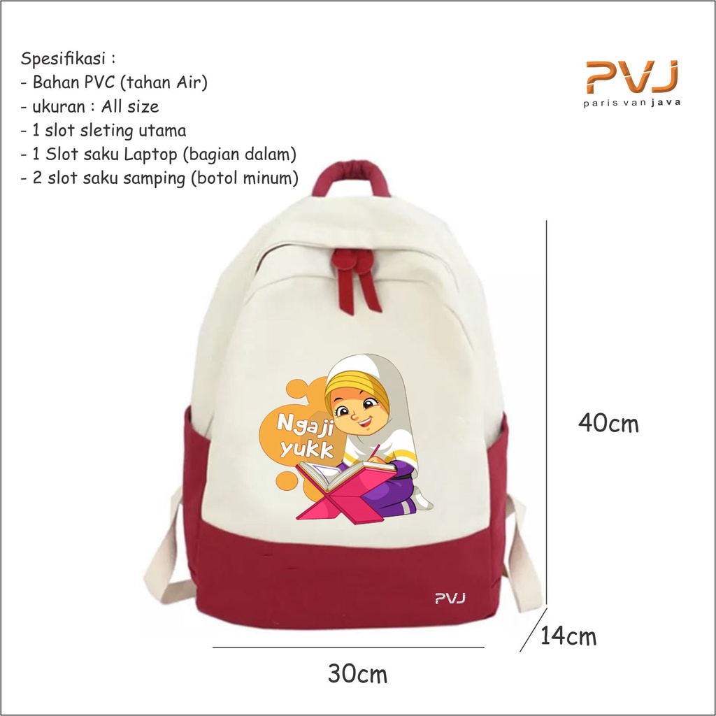 PVJ Tas Ngaji Anak perempuan SD Karakter Muslimah Ransel Mengaji Anak ngaji yuk