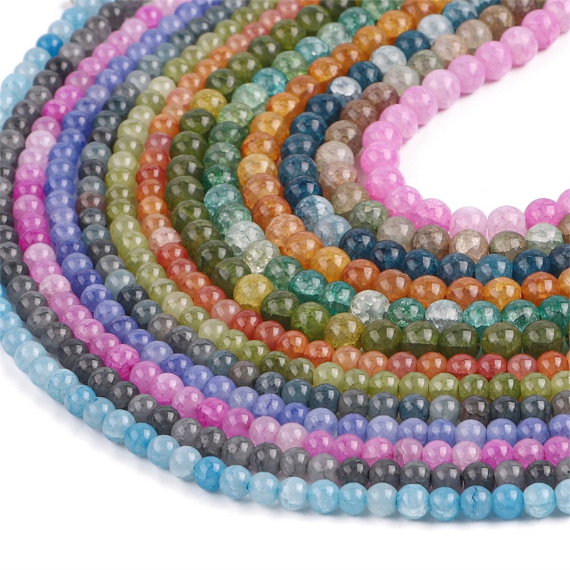 6-8mm Manik-Manik Kaca Retak Warna Ganda Untuk Membuat Perhiasan Gelang Kalung