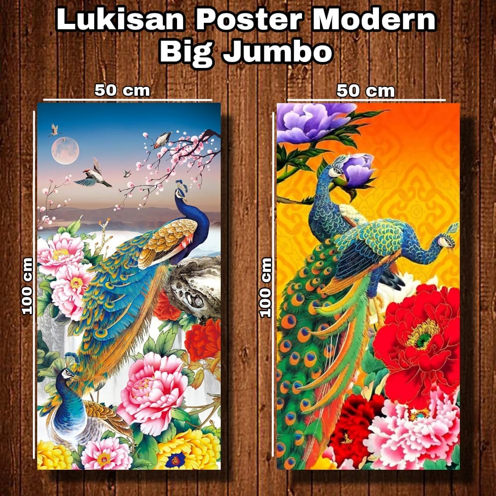Lukisan Poster Cetak Jumbo Foto Burung Merak Ukuran 100 x 50 cm Hiasan Dinding Gambar Burung Merak H