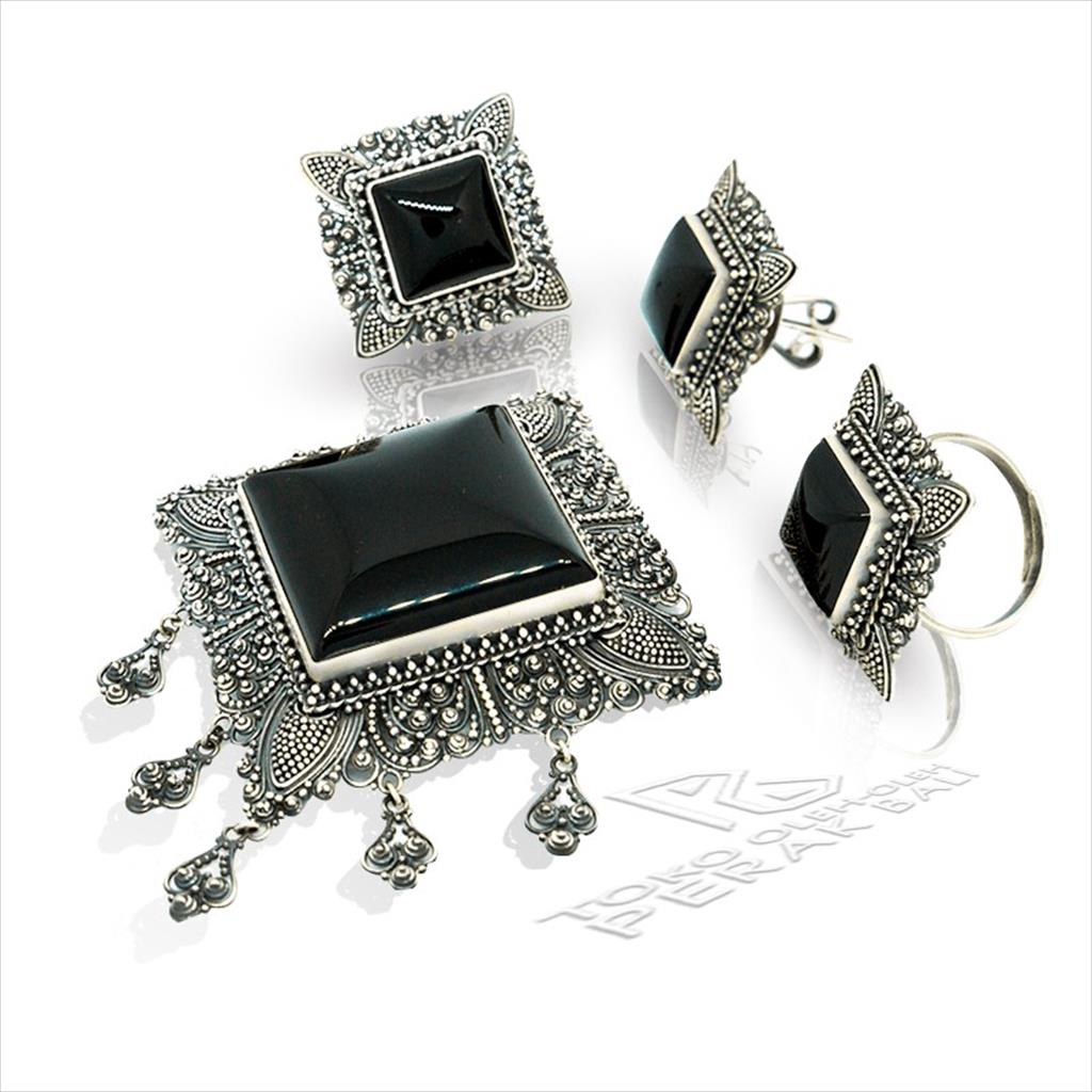 Set Perhiasan Fashion Perak 925 Anting Cincin Bros Bali Silver Ratu Square Limited