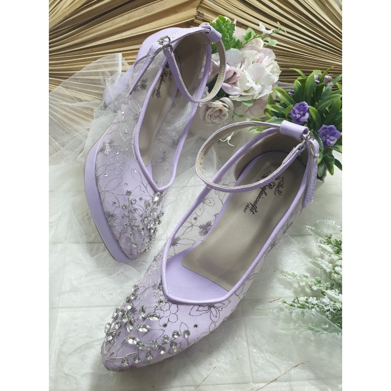 sepatu v merrisa lilac tali payet 9cm tahu