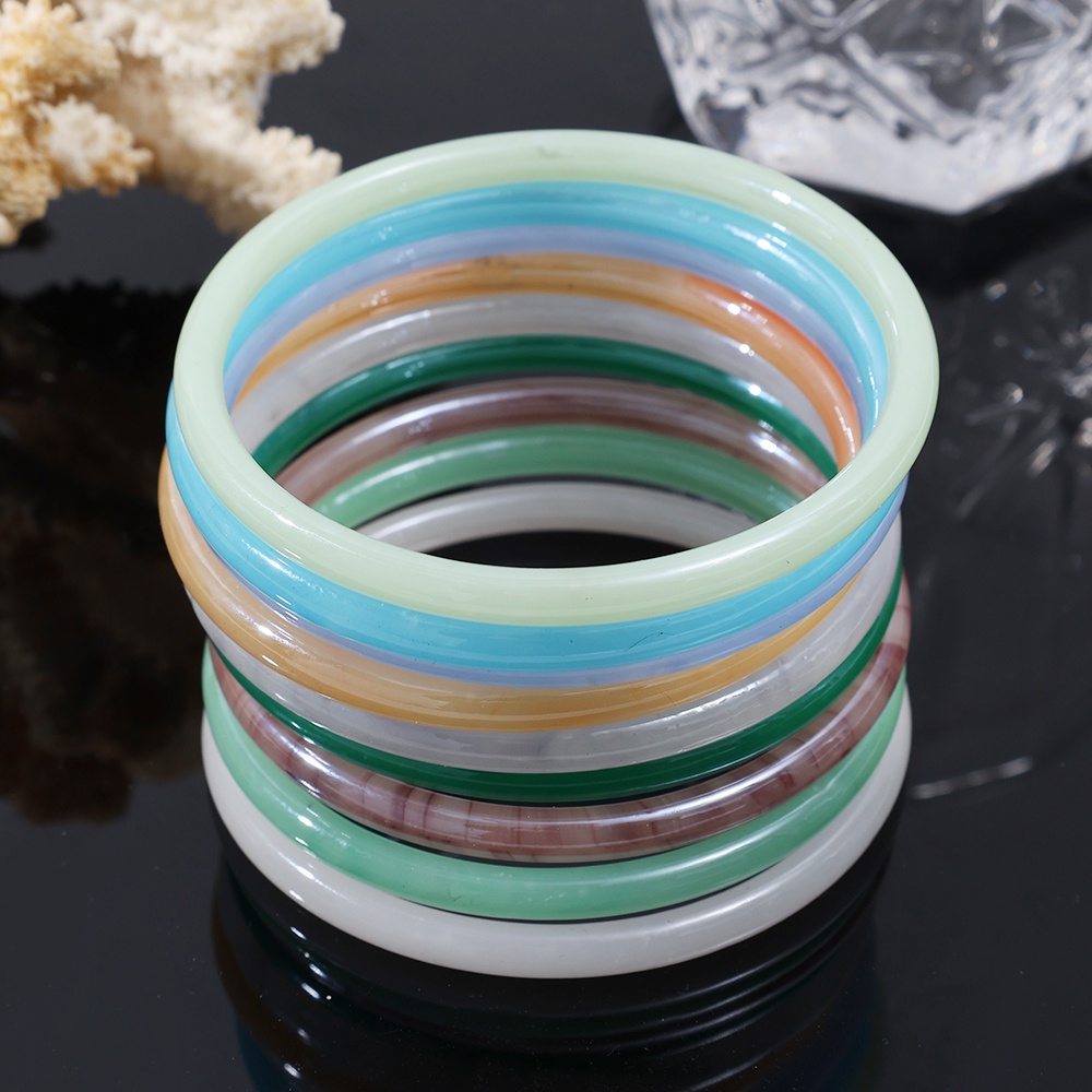 1pc Gelang Bangle Cuff Batu Giok Imitasi Untuk Wanita