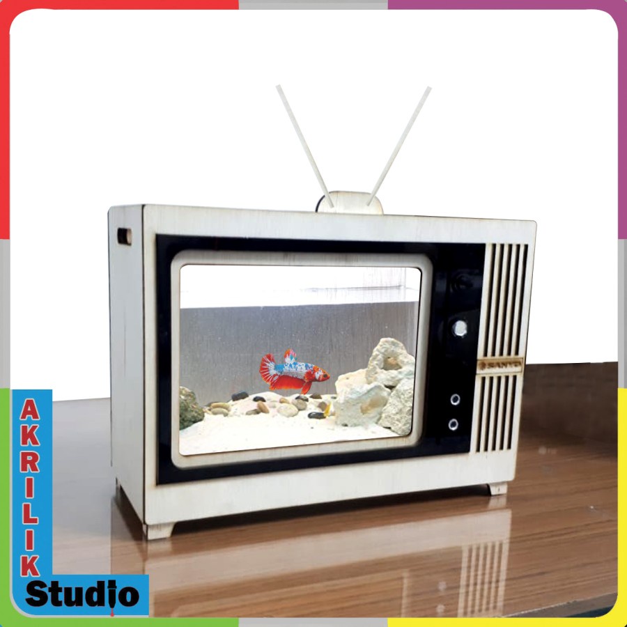 tempat ikan cupang ikan hias cantik Aquarium TV Antik, Model 1 PXLXT 30x15x20