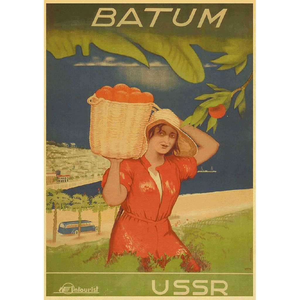 Poster Stiker Dinding Bahan Kertas Kraft Motif Print Travel Soviet Gaya Retro Vintage Untuk Rumah