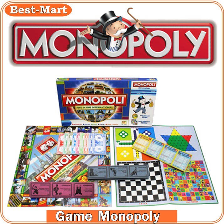 Monopoly 4 in 1 International ( Monopoli,Halma ,Catur Ular tangga, Ludo )