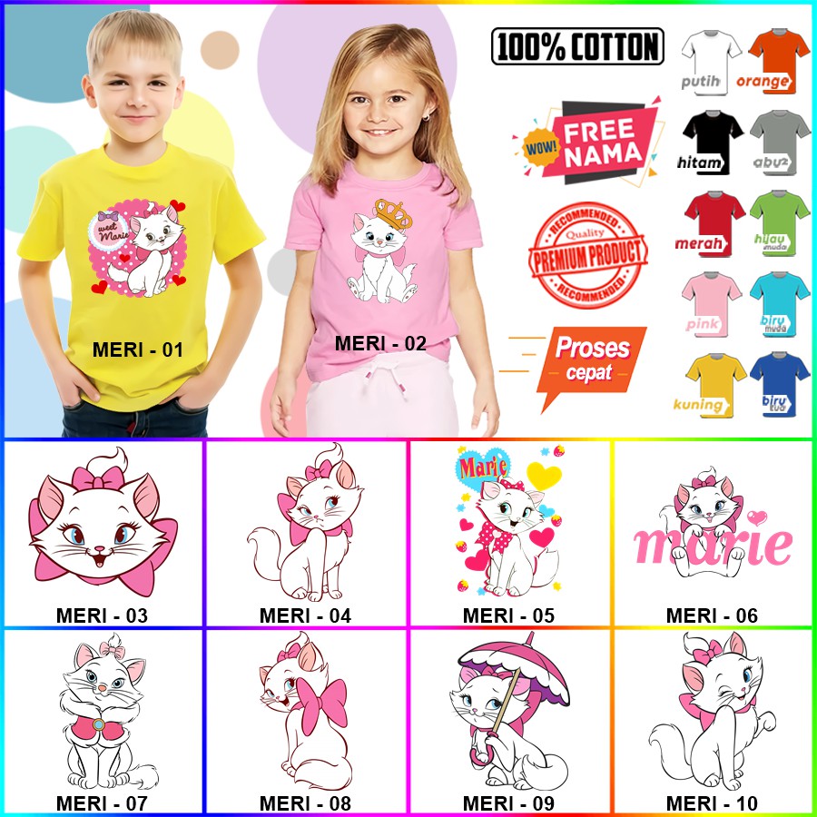 Baju Kaos ANAK DAN DEWASA ARISTOCATS / MARIE CAT COUPLE (FREE NAMA)